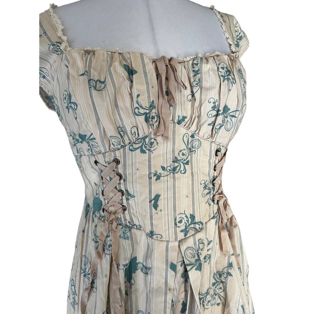 Disney Cinderella Corset Dress Blue Cream Pinstripe Filigree Large - Picture 4 of 8